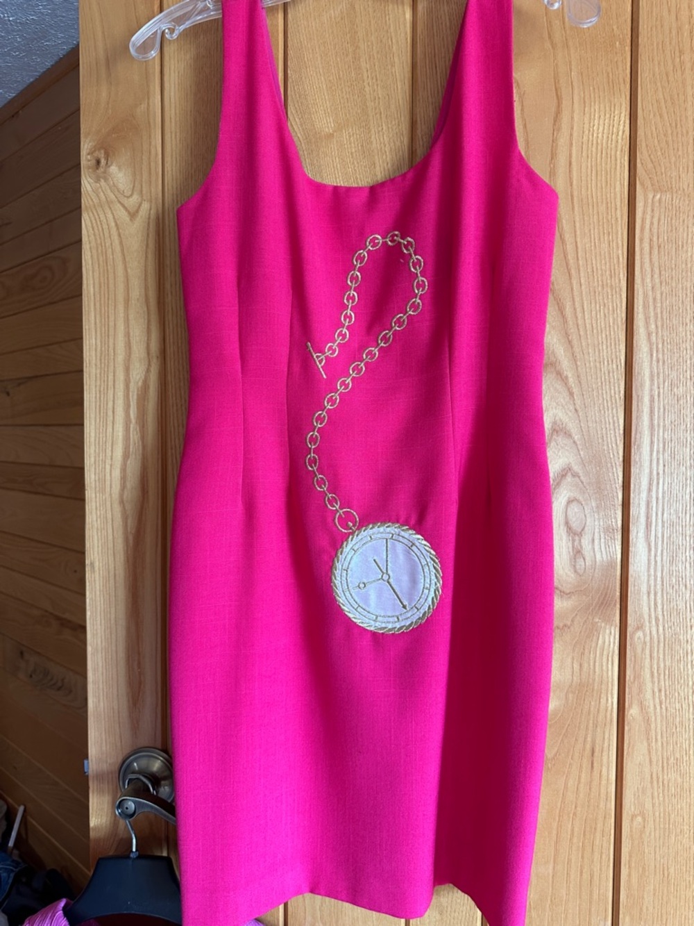 Fuchsia Sleeveless Linen Mini Dress with Pocket-Watch Motif